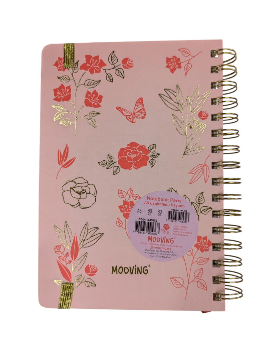 LIBRETA ESPIRALADA ROSADA MOOVING PARIS 80HJS LINEADO A54
