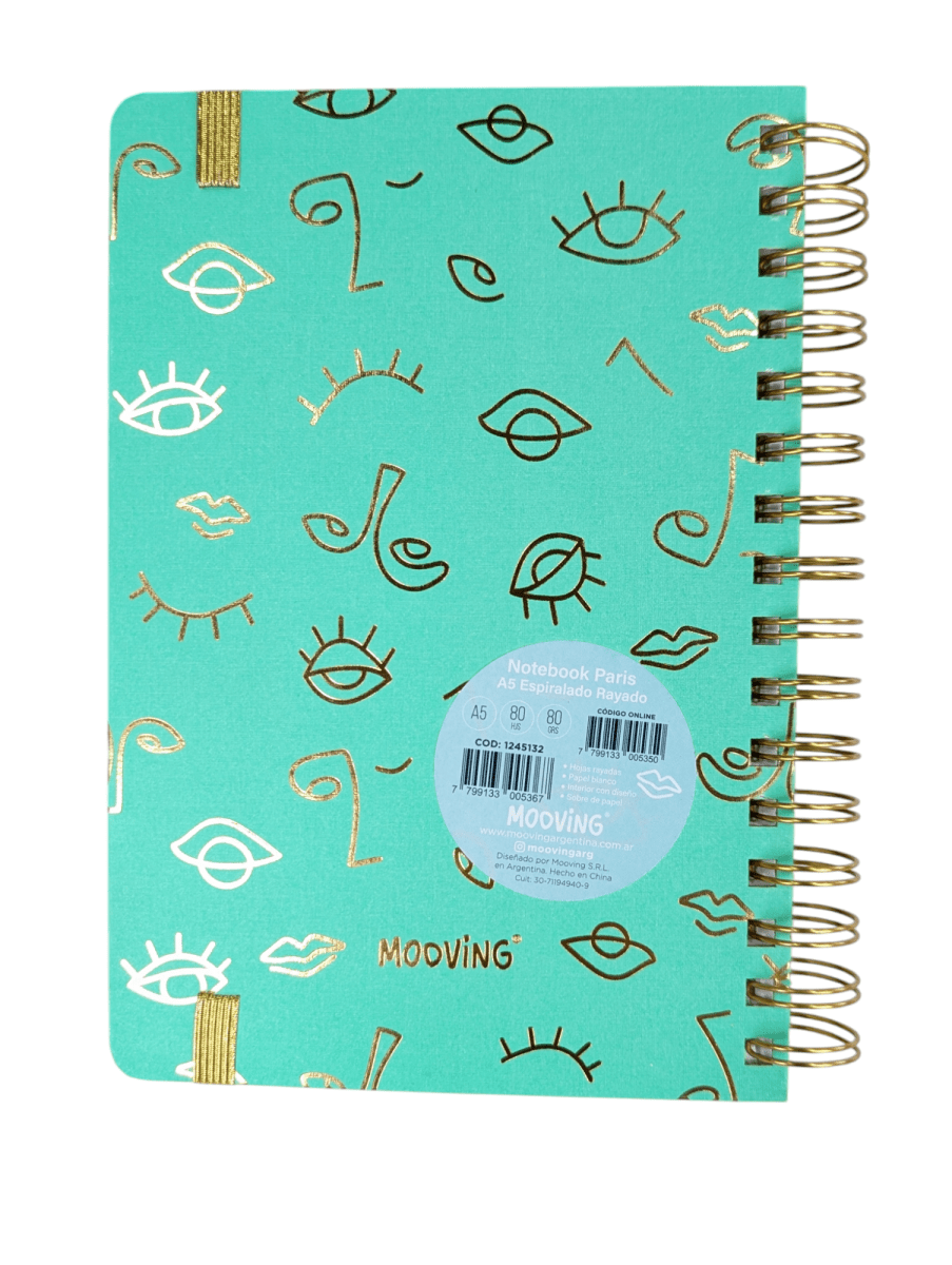 LIBRETA ESPIRALADA VERDE MOOVING PARIS 80HJS LINEADO A54