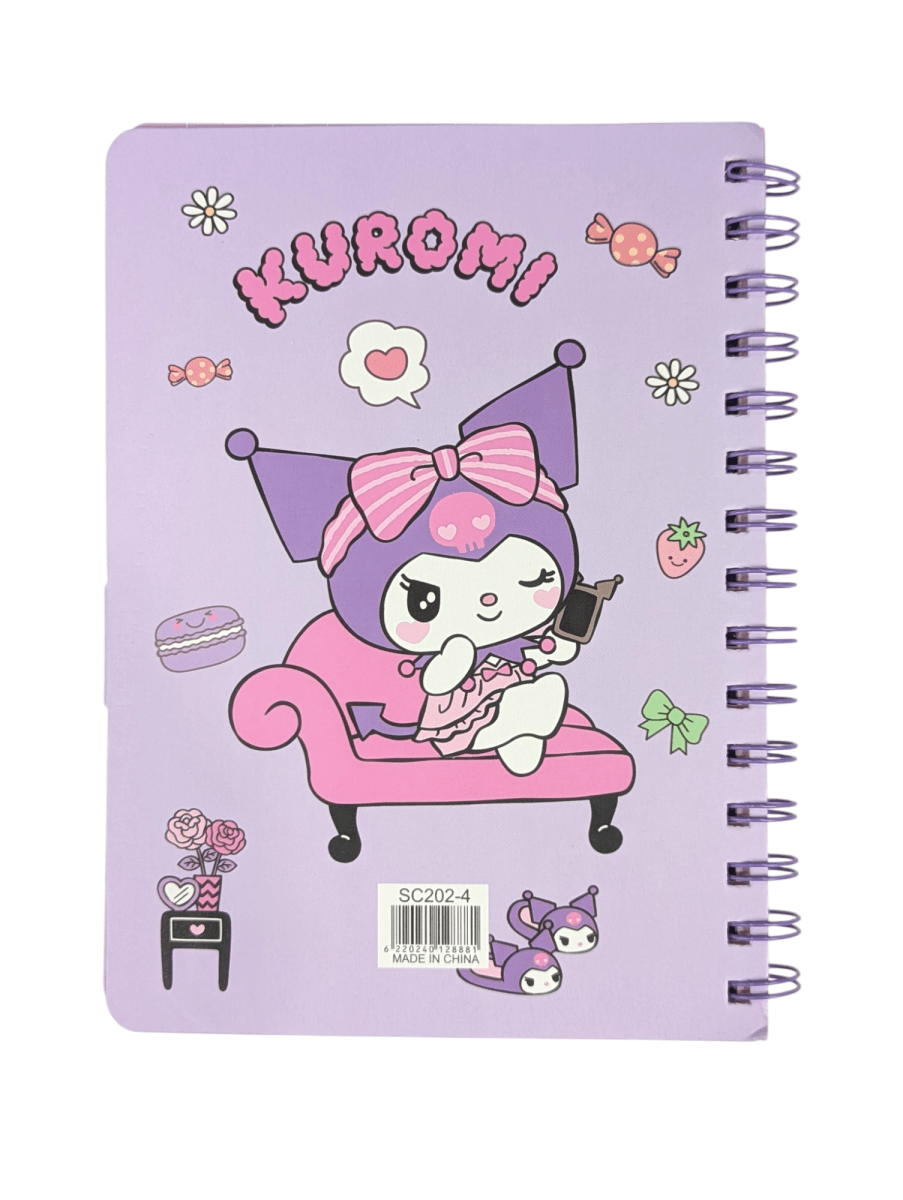 LIBRETA KUROMI SANRIO CON ESPIRAL Y VELCRO - 80 HOJAS RAYADAS - 20X14CM.2
