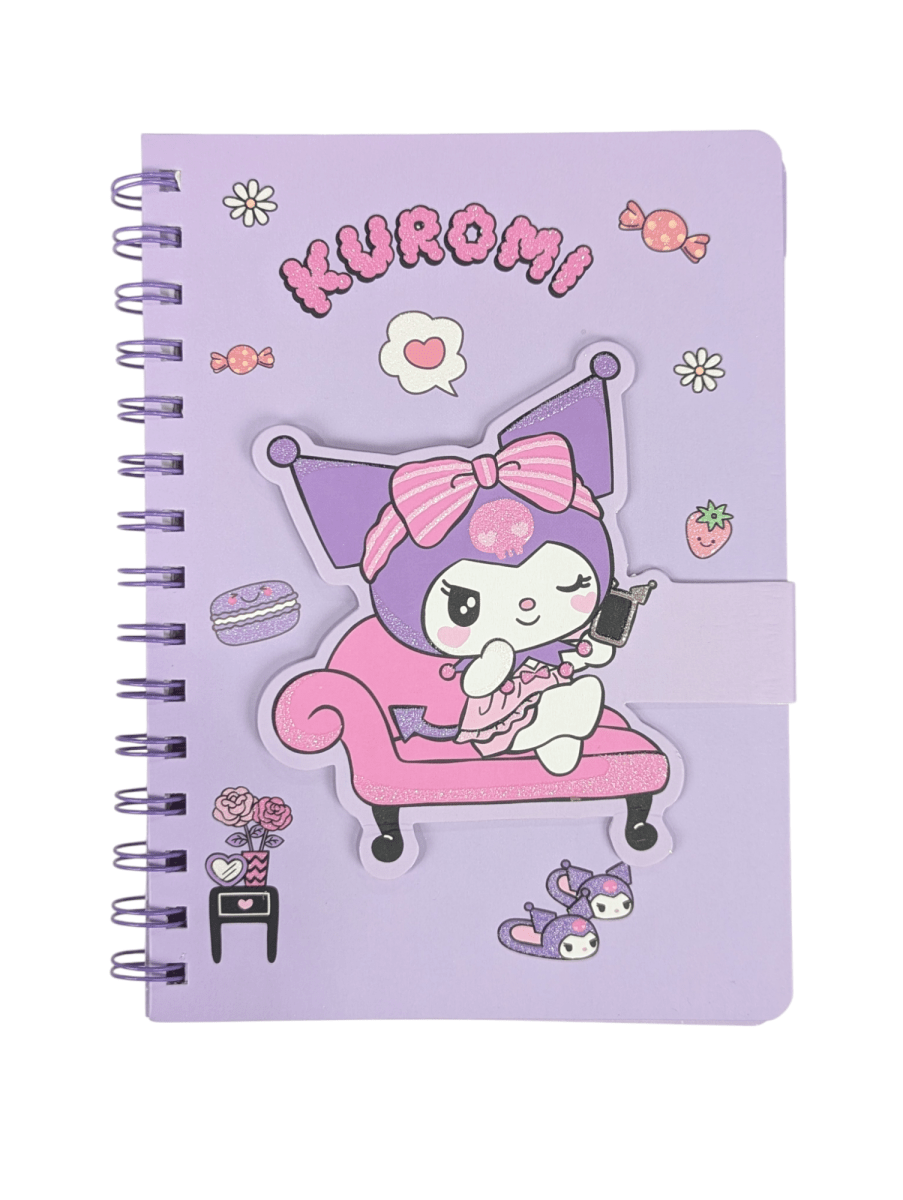 LIBRETA KUROMI SANRIO CON ESPIRAL Y VELCRO - 80 HOJAS RAYADAS - 20X14CM.1