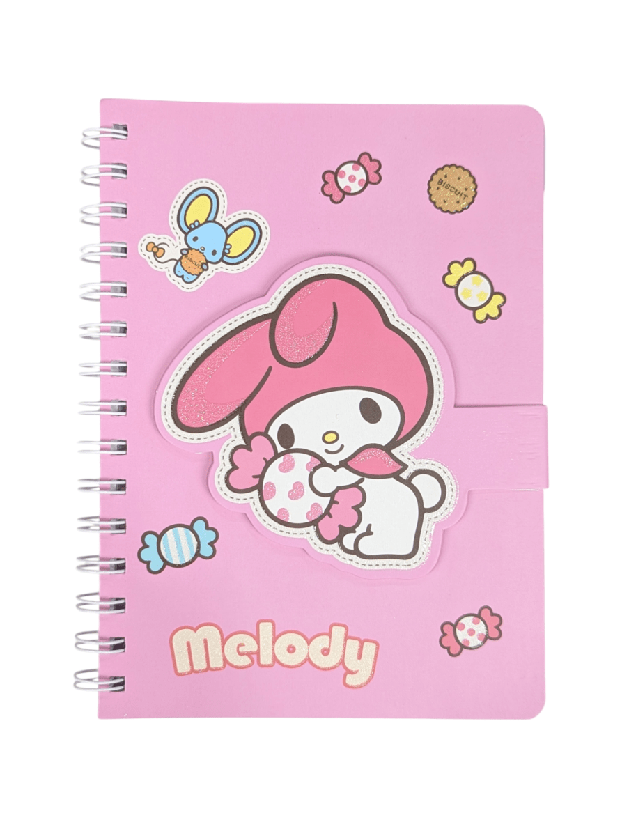 LIBRETA MY MELODY SANRIO CON ESPIRAL Y VELCRO - 80 HOJAS RAYADAS - 20X14CM.1
