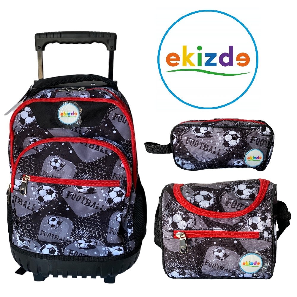 MOCHILA ESCOLAR FUTBOL EKIZDE REFORZADA: PACK 3 PIEZAS CON LONCHERA Y ESTUCHE1