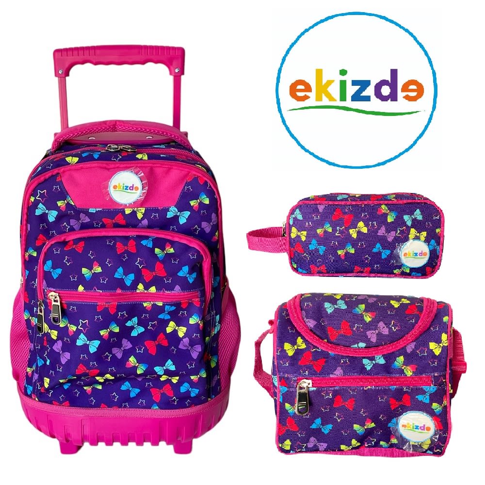 MOCHILA ESCOLAR LISTONES EKIZDE REFORZADA: PACK 3 PIEZAS CON LONCHERA Y ESTUCHE1