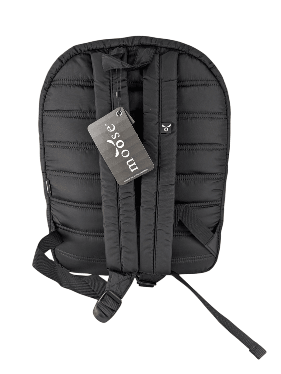 MOCHILA ESCOLAR MOOSE PARKA NEGRA CON PORTA LAPTOP Y AJUSTE ELÁSTICO: URBANA, VIAJES, CLASES3