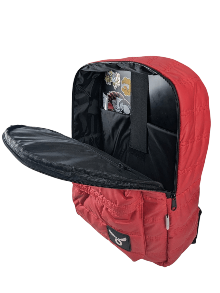 MOCHILA ESCOLAR MOOSE PARKA ROJA CON PORTA LAPTOP Y AJUSTE ELÁSTICO: URBANA, VIAJES, CLASES4