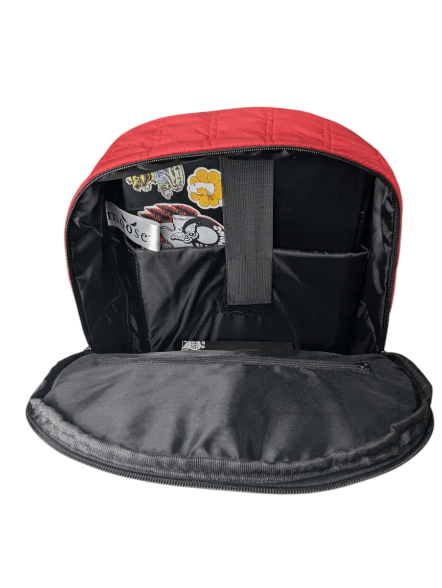 MOCHILA ESCOLAR MOOSE PARKA ROJA CON PORTA LAPTOP Y AJUSTE ELÁSTICO: URBANA, VIAJES, CLASES5