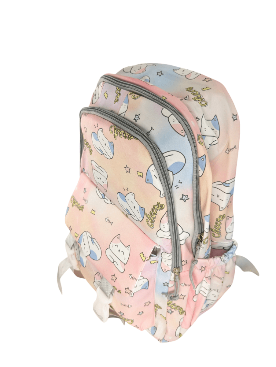 MOCHILA GATITO ROSADA CON DISEÑO KAWAII: PORTA LAPTOP, 2 PORTA BOTELLAS Y ASAS ACOLCHADAS.2