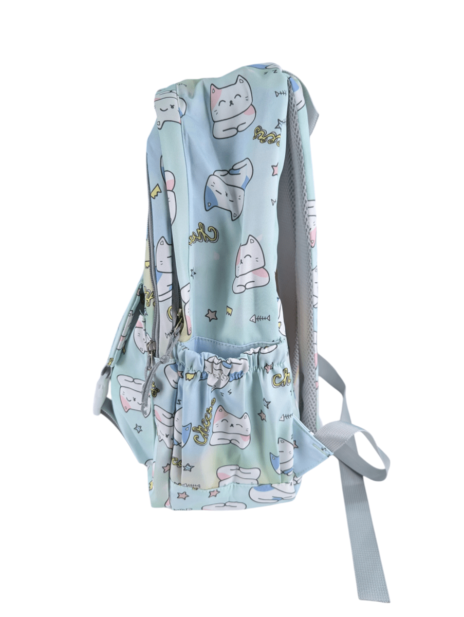 MOCHILA GATITO VERDE CON DISEÑO KAWAII: PORTA LAPTOP, 2 PORTA BOTELLAS Y ASAS ACOLCHADAS.5