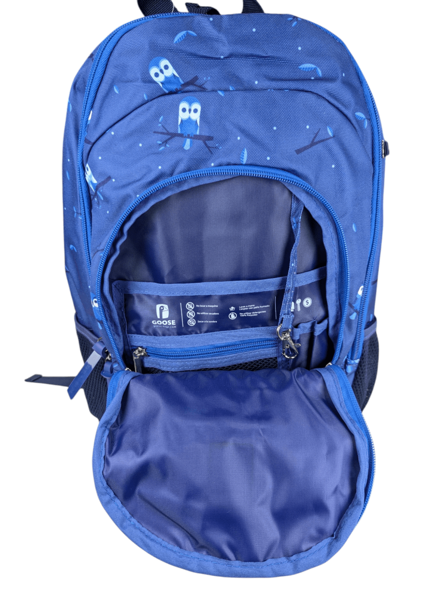 MOCHILA GOOSE BUHOS AZUL: DISEÑO DI COMO, 2 COMPARTIMIENTOS Y PORTA LAPTOP4