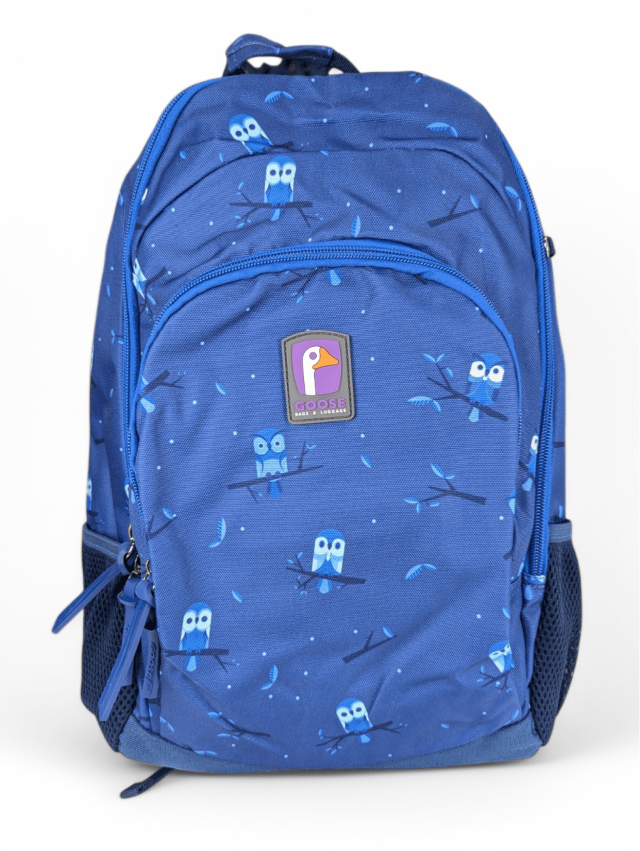 MOCHILA GOOSE BUHOS AZUL: DISEÑO DI COMO, 2 COMPARTIMIENTOS Y PORTA LAPTOP1