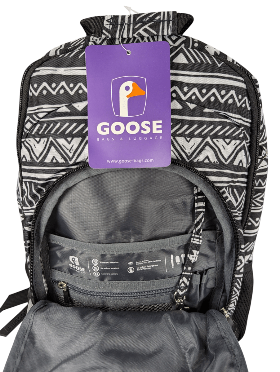 MOCHILA GOOSE DI COMO ÉTNICO NEGRO GRIS PLATA: 2 COMPARTIMIENTOS Y PORTA LAPTOP4