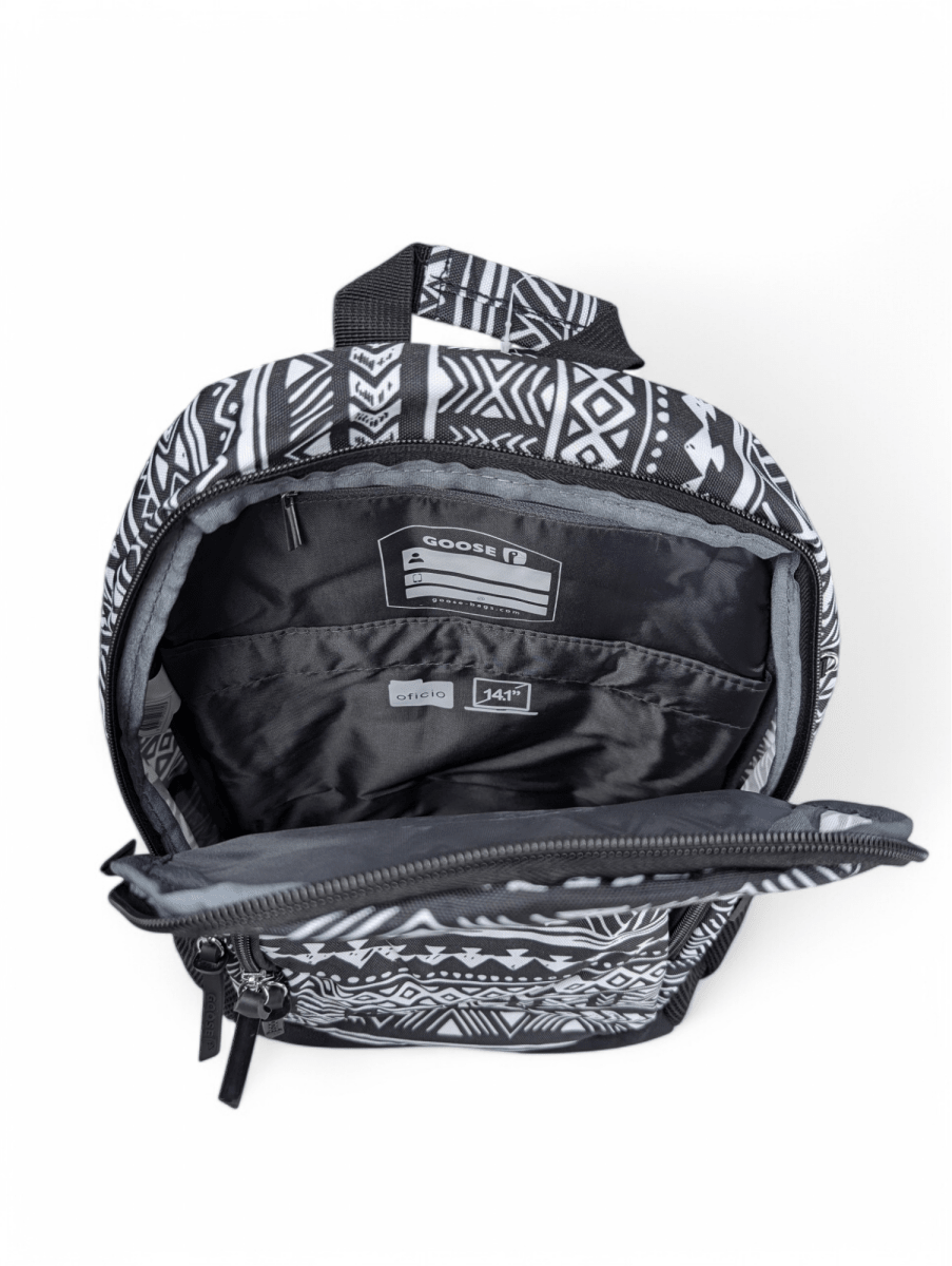 MOCHILA GOOSE DI COMO ÉTNICO NEGRO GRIS PLATA: 2 COMPARTIMIENTOS Y PORTA LAPTOP3