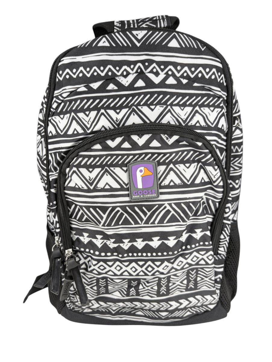 MOCHILA GOOSE DI COMO ÉTNICO NEGRO GRIS PLATA: 2 COMPARTIMIENTOS Y PORTA LAPTOP1