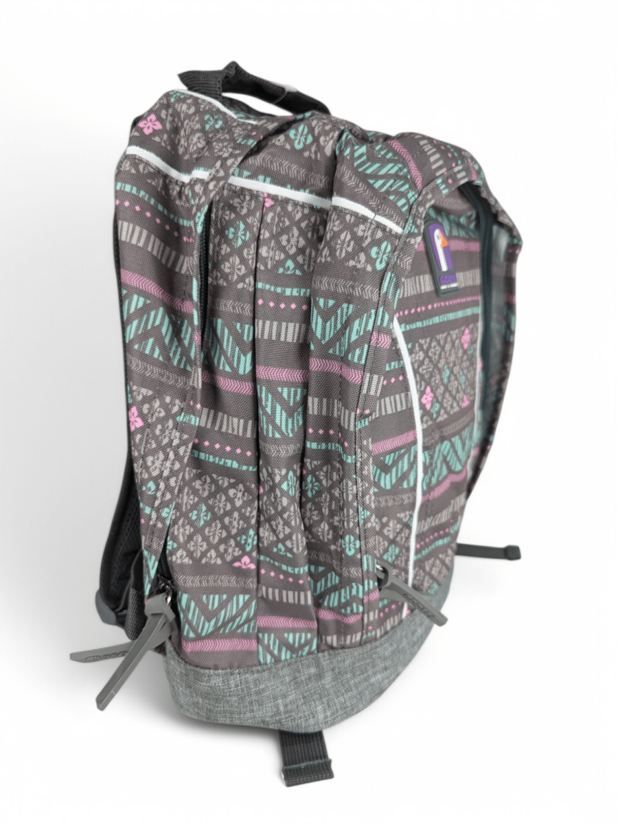 MOCHILA GOOSE MALAWI ÉTNICO GRIS MENTA ROSA: 2 COMPARTIMIENTOS2
