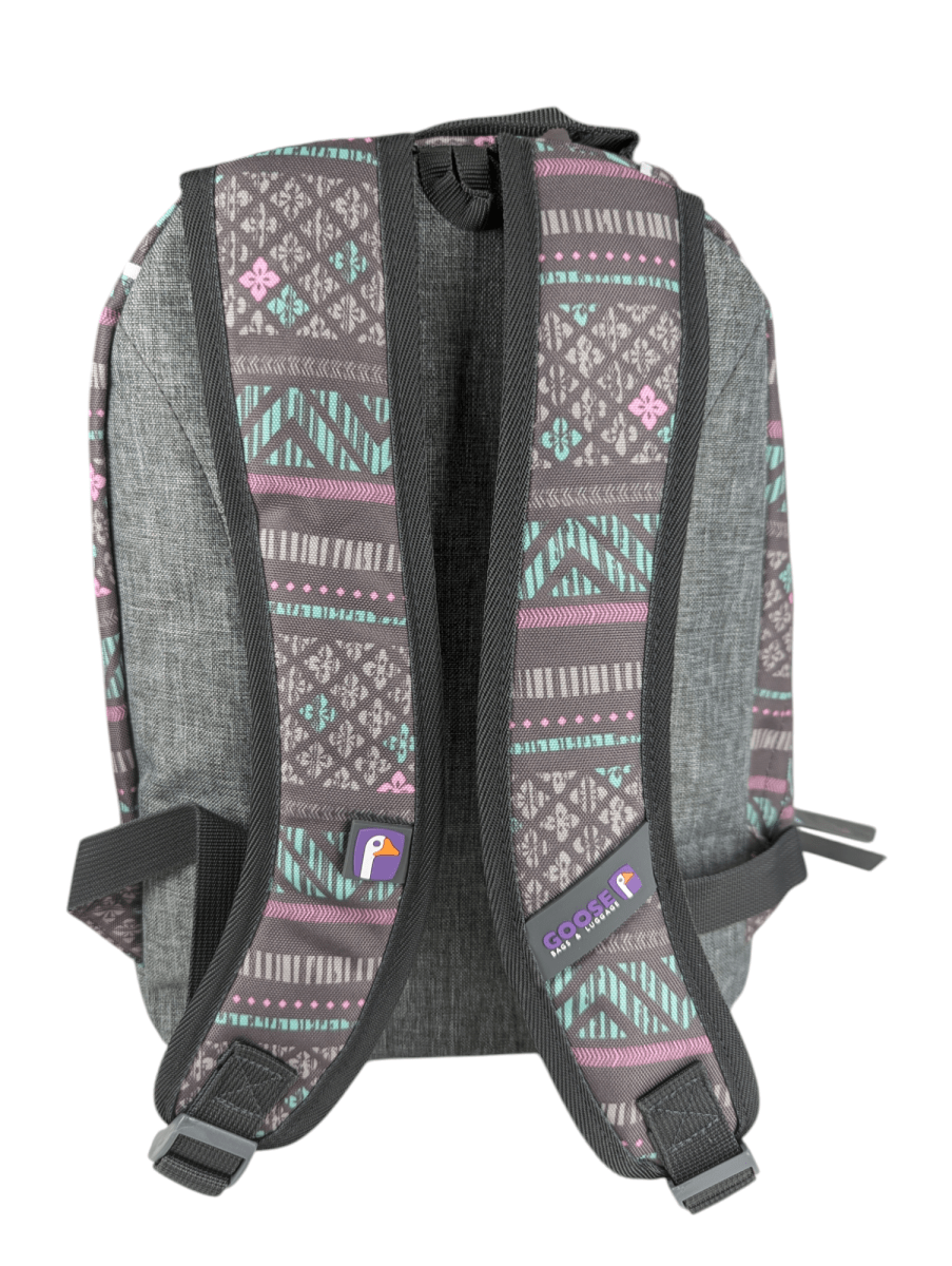 MOCHILA GOOSE MALAWI ÉTNICO GRIS MENTA ROSA: 2 COMPARTIMIENTOS3