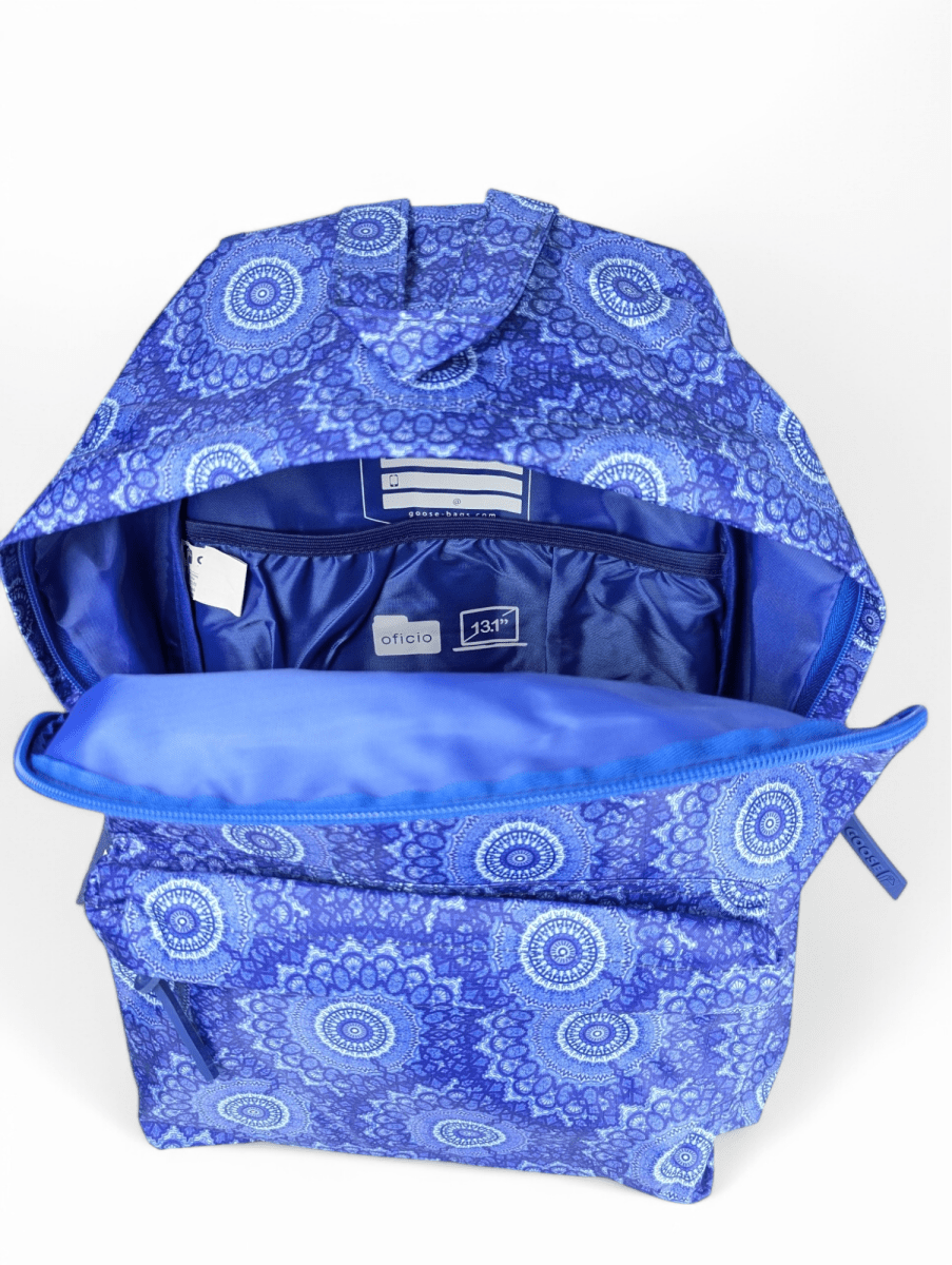 MOCHILA GOOSE MORAINE MANDALA AZUL, IDEAL PARA COLEGIO, UNIVERSIDASD O TRABAJO, CON ESPACIO PARA NOTEBOOK4
