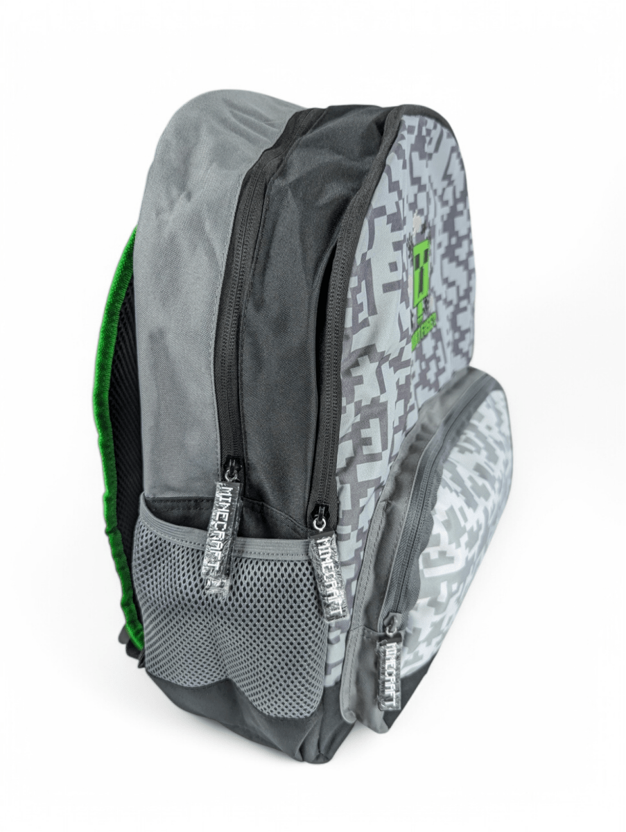 MOCHILA MINECRAFT GRIS JUVENIL: DISEÑO PIXELADO, CON PORTA LAPTOP TY 3 COMPARTIMIENTOS2