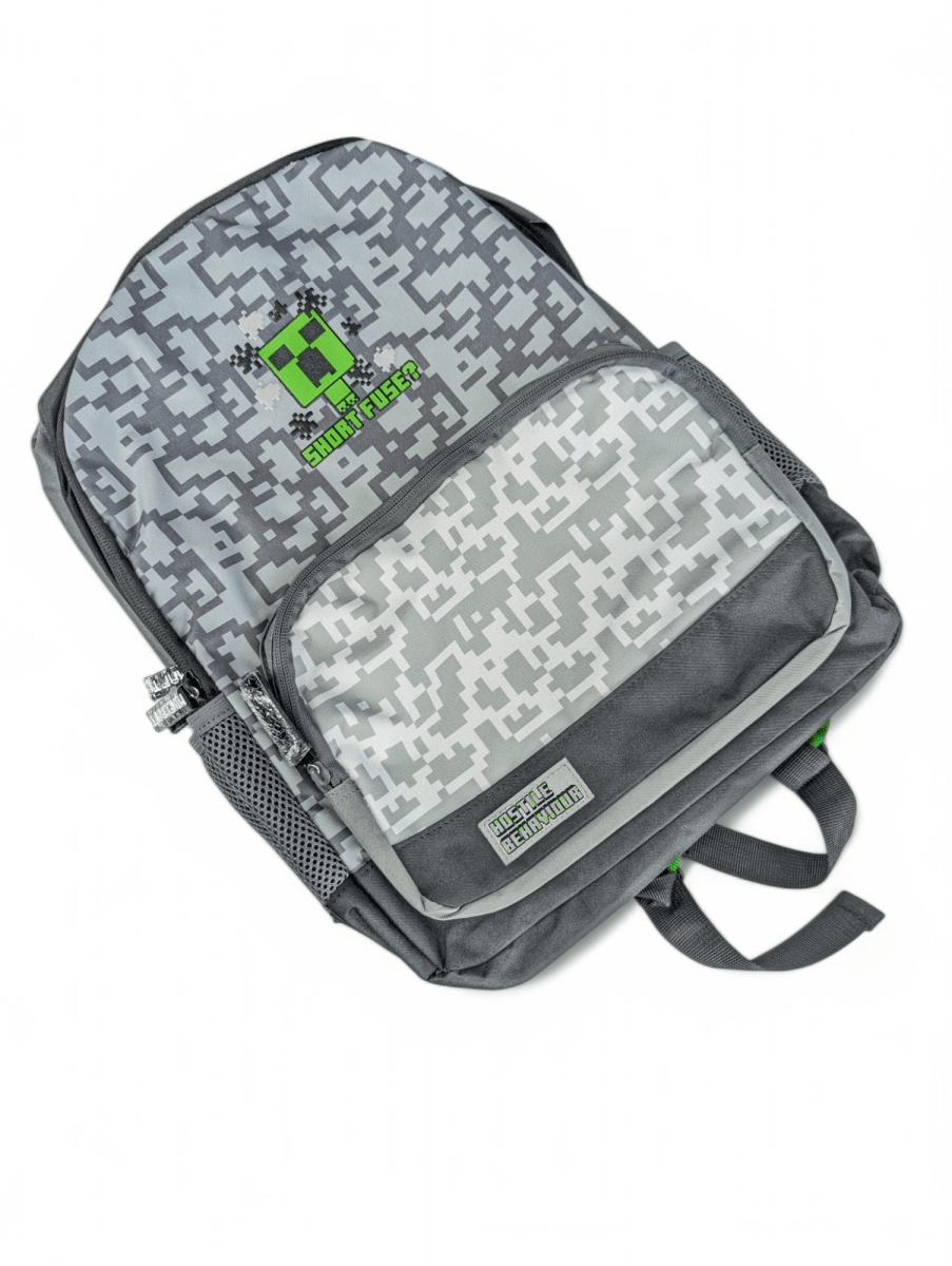 MOCHILA MINECRAFT GRIS JUVENIL: DISEÑO PIXELADO, CON PORTA LAPTOP TY 3 COMPARTIMIENTOS5