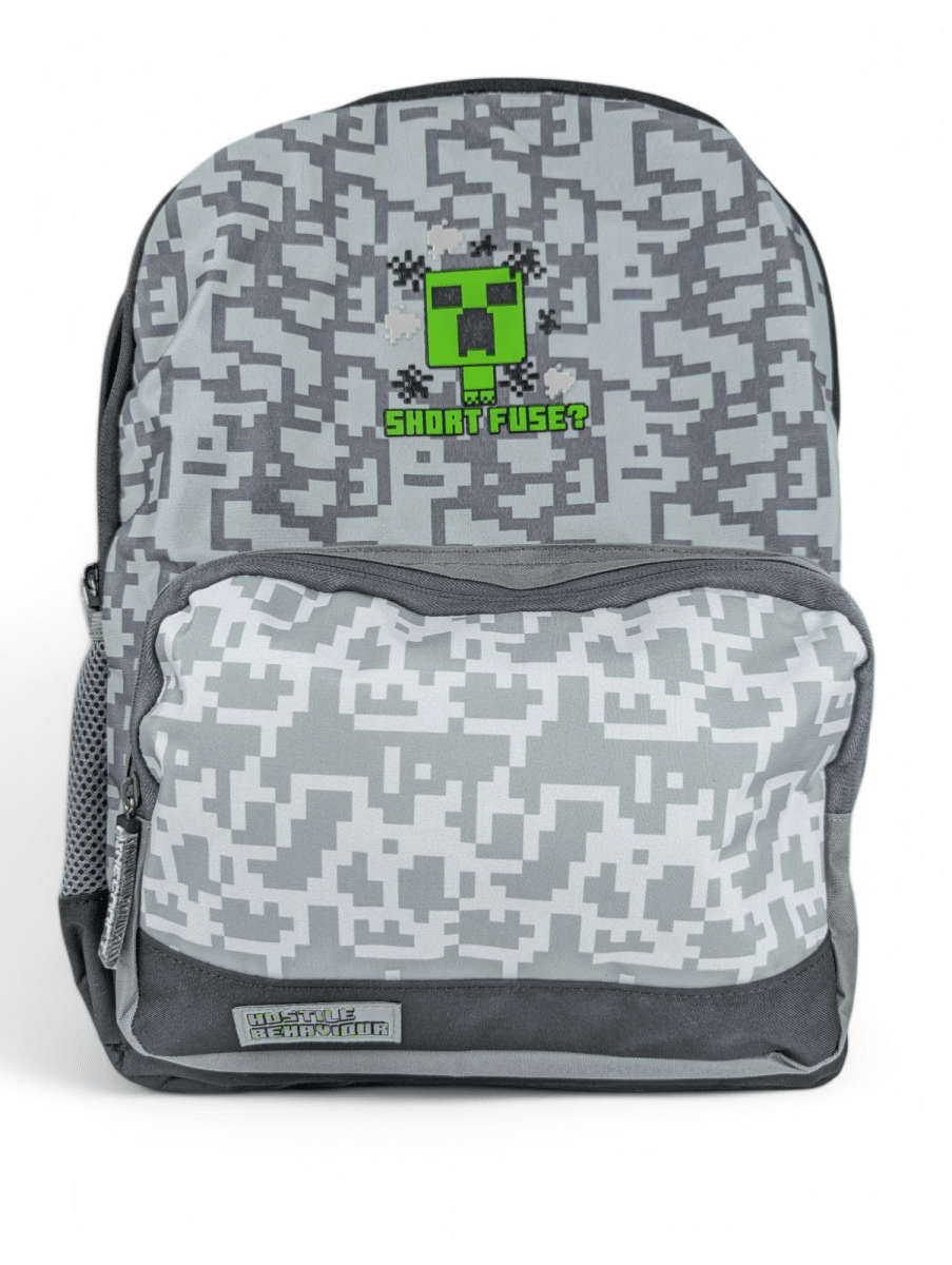 MOCHILA MINECRAFT GRIS JUVENIL: DISEÑO PIXELADO, CON PORTA LAPTOP TY 3 COMPARTIMIENTOS1