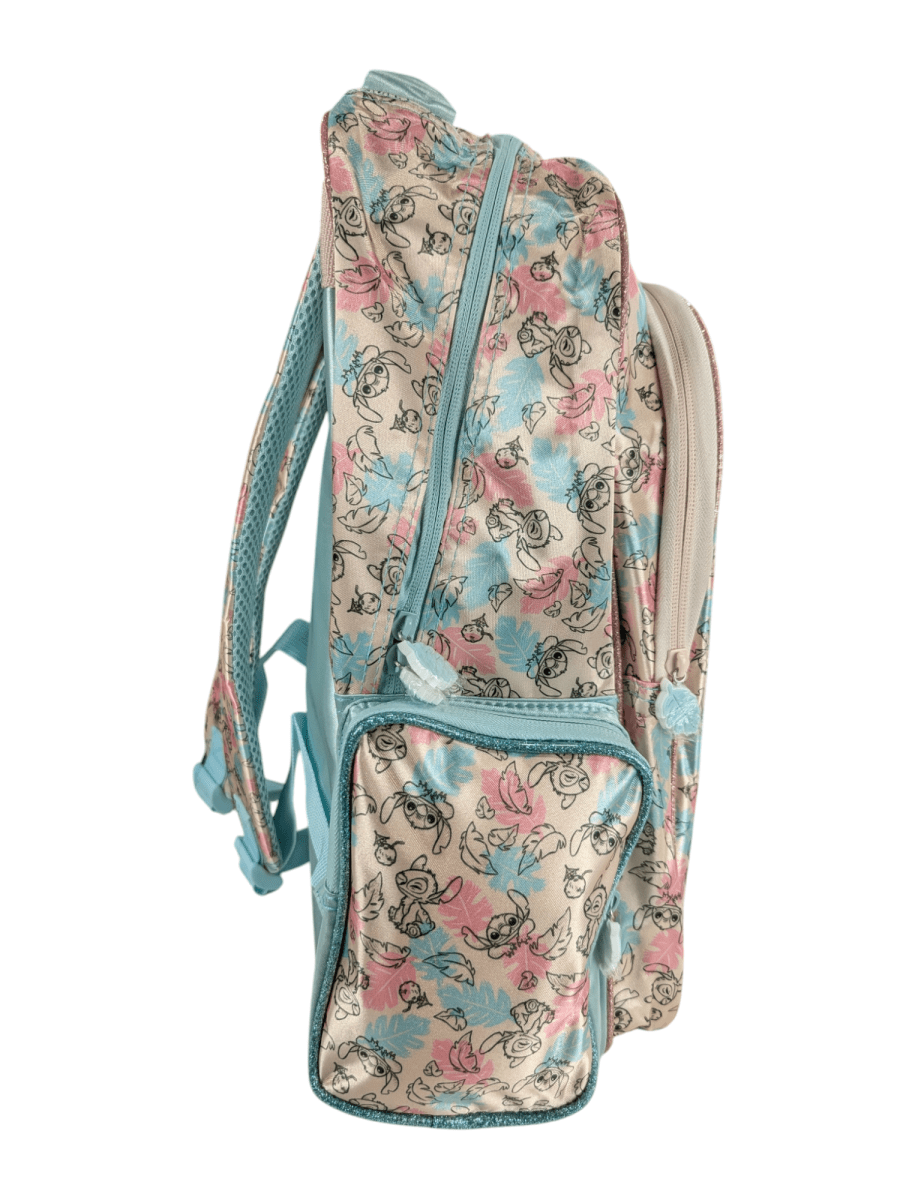 MOCHILA STITCH SATIN JUVENIL CON PORTA BOTELLA: AMPLIO BOLSILLO FRONTAL5