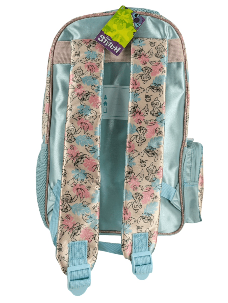 MOCHILA STITCH SATIN JUVENIL CON PORTA BOTELLA: AMPLIO BOLSILLO FRONTAL4