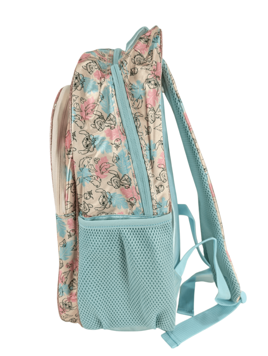 MOCHILA STITCH SATIN JUVENIL CON PORTA BOTELLA: AMPLIO BOLSILLO FRONTAL3