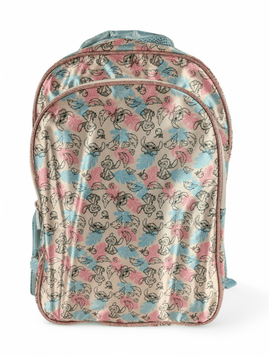 MOCHILA STITCH SATIN JUVENIL CON PORTA BOTELLA: AMPLIO BOLSILLO FRONTAL1