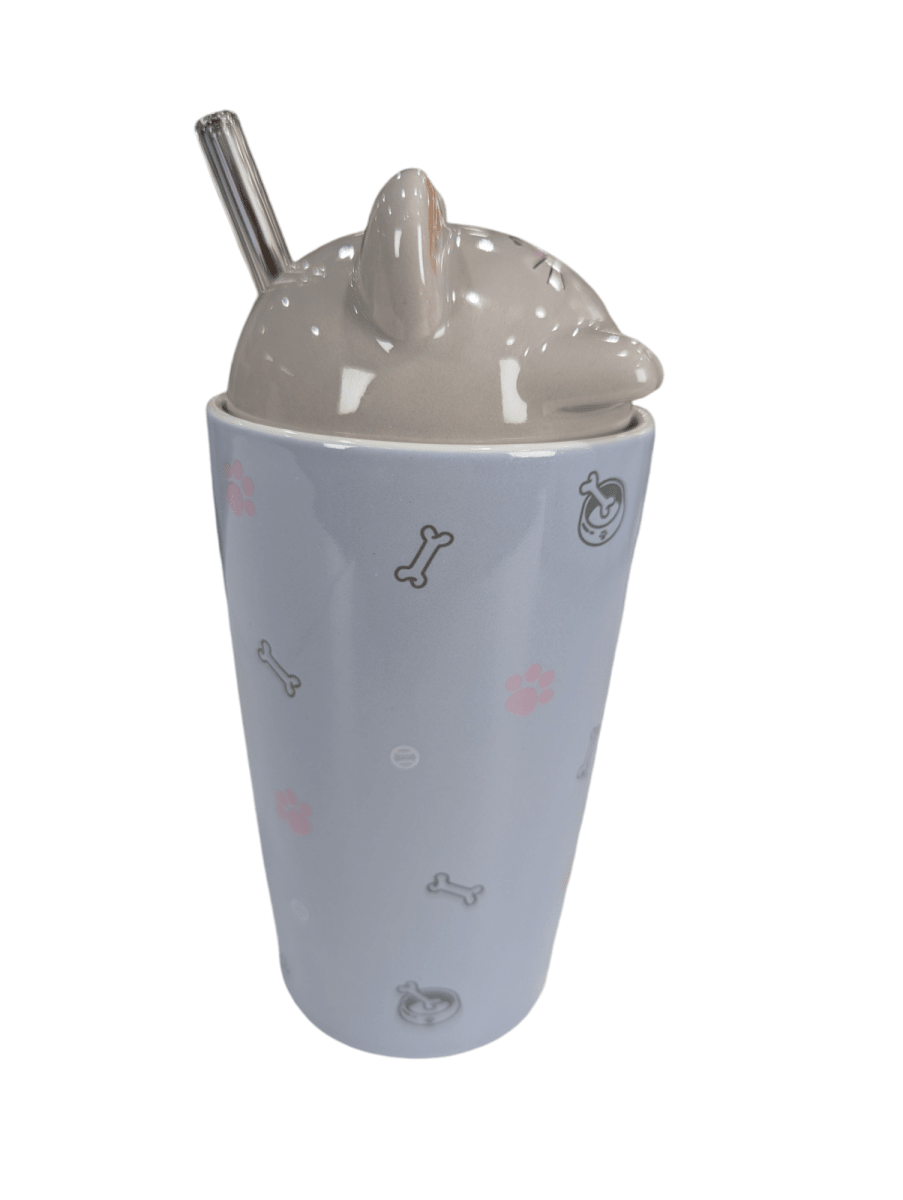 MUG CERAMICO LILA C/ TAPA GATITO Y BOMBILLA DE VIDRIO3