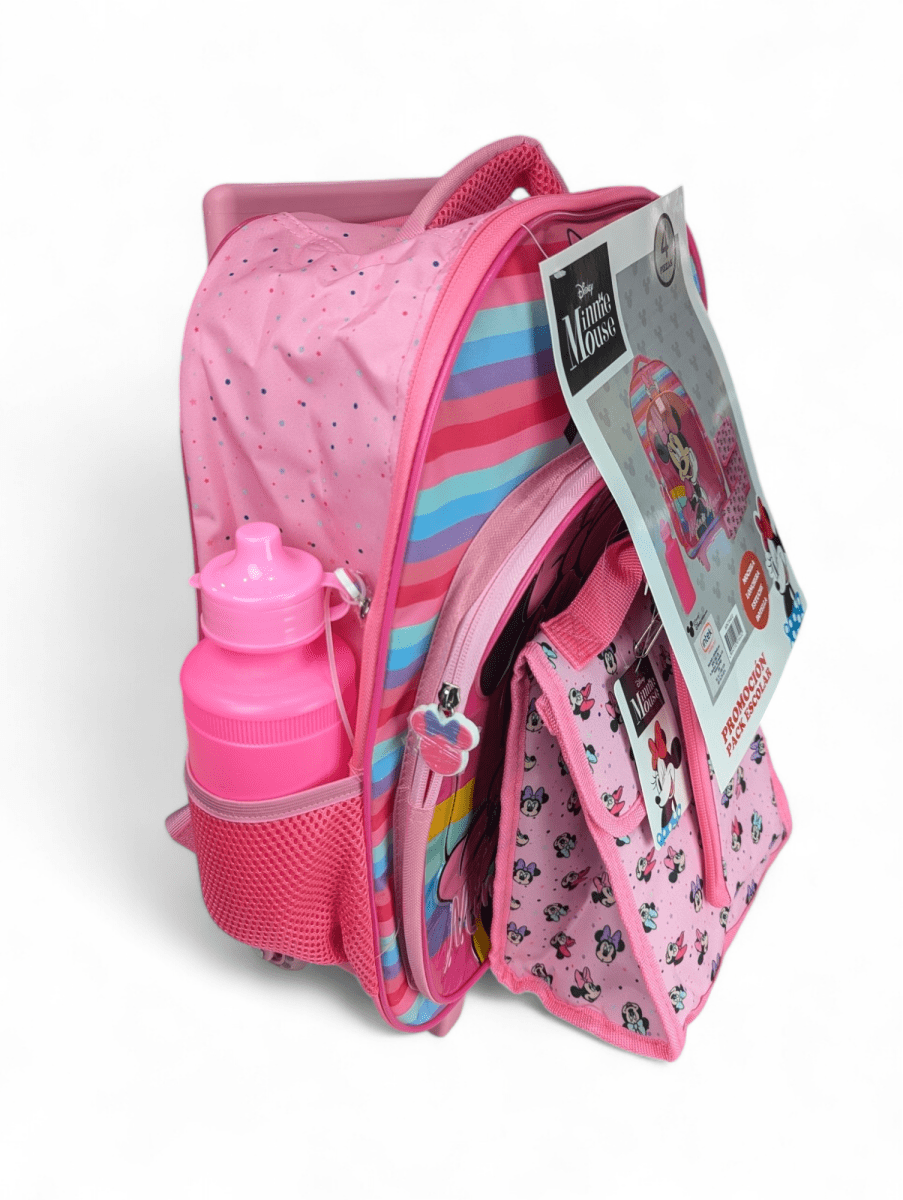 PACK ESCOLAR MINNIE 4 PIEZAS CON RUEDAS: MOCHILA, LONCHERA, ESTUCHE Y BOTELLA DISNEY 20252