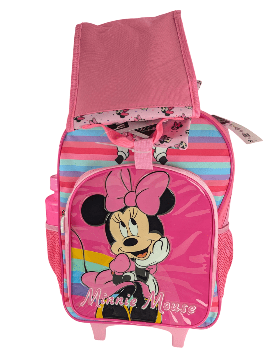 PACK ESCOLAR MINNIE 4 PIEZAS CON RUEDAS: MOCHILA, LONCHERA, ESTUCHE Y BOTELLA DISNEY 20253
