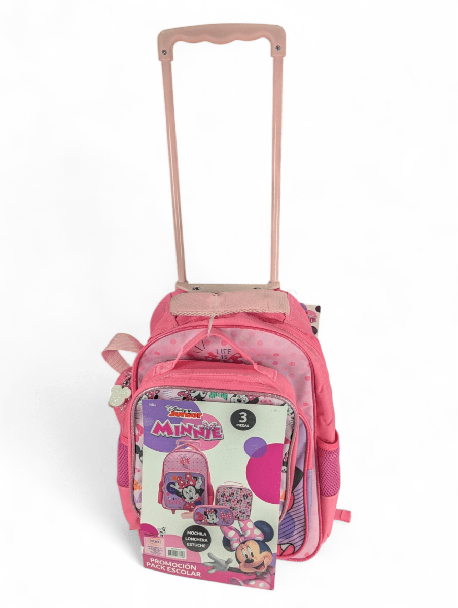 PACK ESCOLAR MINNIE CON RUEDAS: MOCHILA, LONCHERA Y ESTUCHE DISNEY 20256
