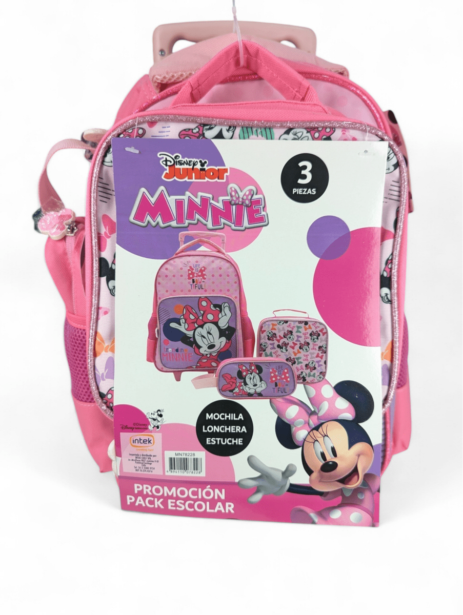 PACK ESCOLAR MINNIE CON RUEDAS: MOCHILA, LONCHERA Y ESTUCHE DISNEY 20251