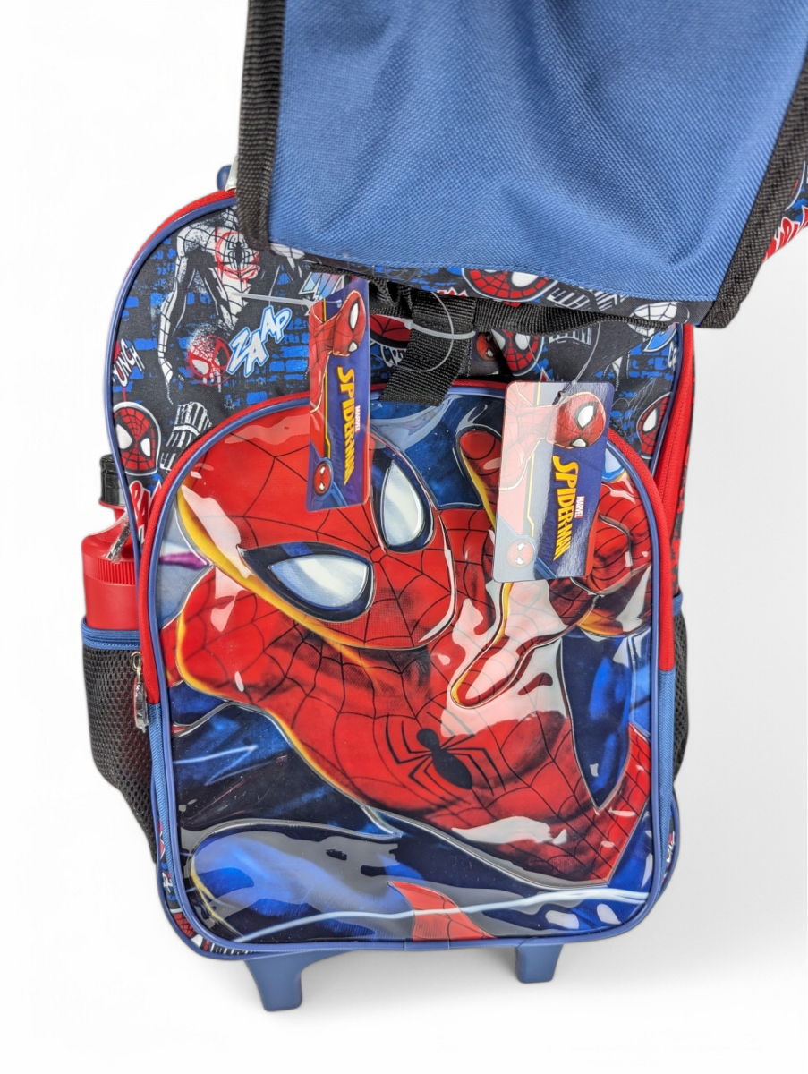 PACK ESCOLAR SPIDERMAN 4 PIEZAS CON RUEDAS: MOCHILA, LONCHERA, ESTUCHE Y BOTELLA MARVEL 20253
