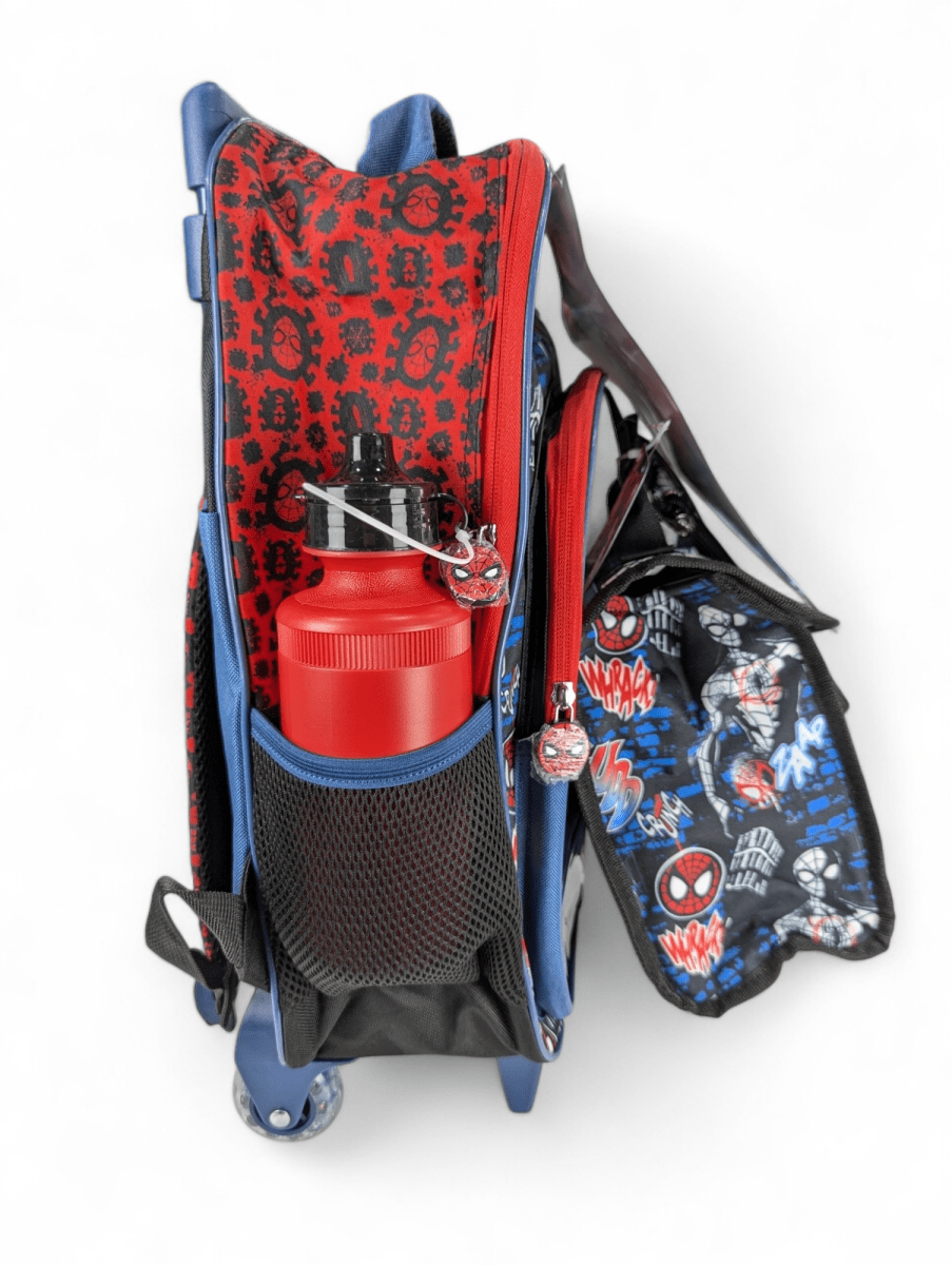 PACK ESCOLAR SPIDERMAN 4 PIEZAS CON RUEDAS: MOCHILA, LONCHERA, ESTUCHE Y BOTELLA MARVEL 20256
