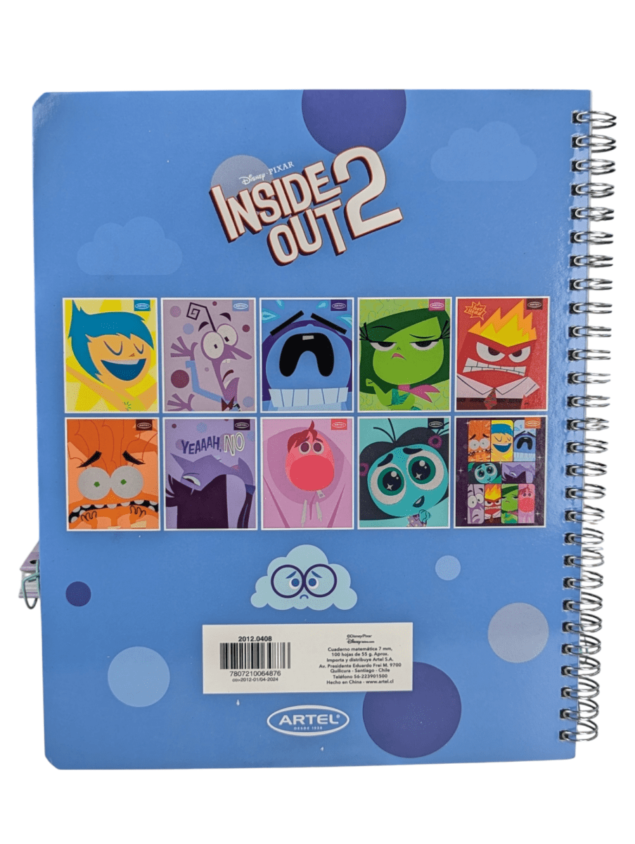 CUADERNO UNIVERSITARIO DOBLE ESPIRAL ARTEL INTENSAMENTE TRISTEZA: 100 HOJAS, CUADRICULADO 7 mm2