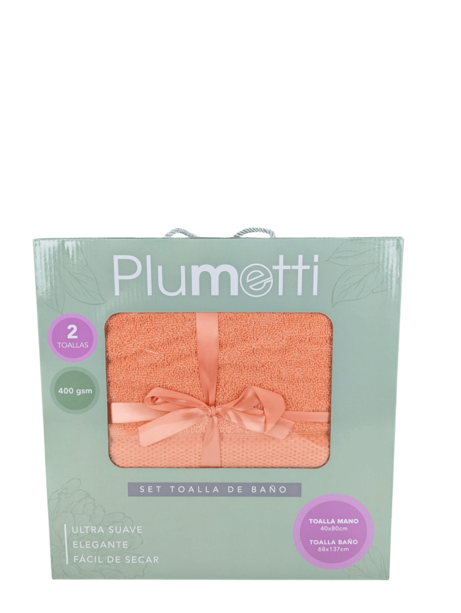 SET 2 TOALLAS PLUMETTI CORAL 400GRS CAJA1