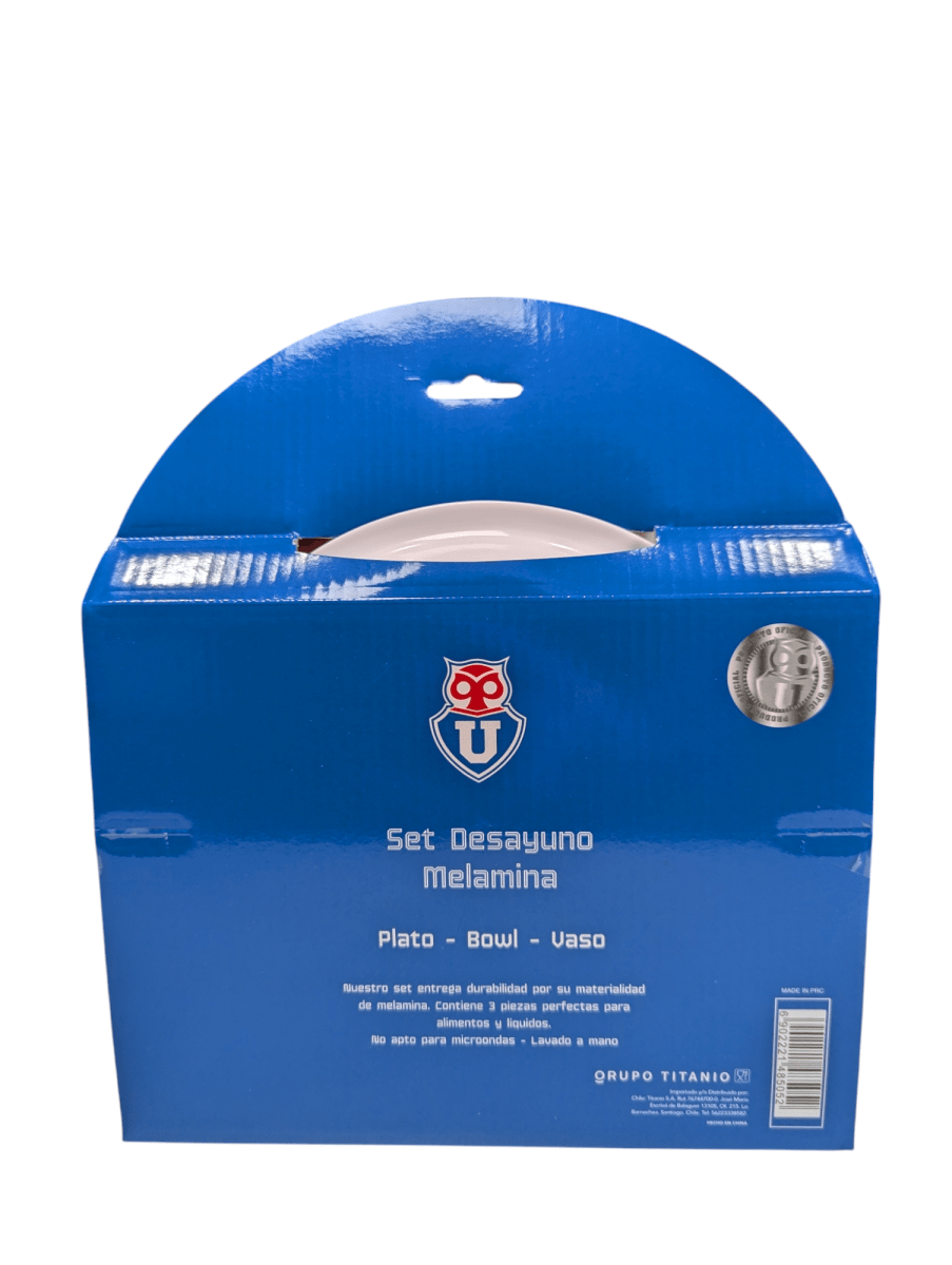 SET DE DESAYUNO U DE CHILE FANATIKOS - VAJILLA DE MELAMINA CON ESCUDO OFICIAL2