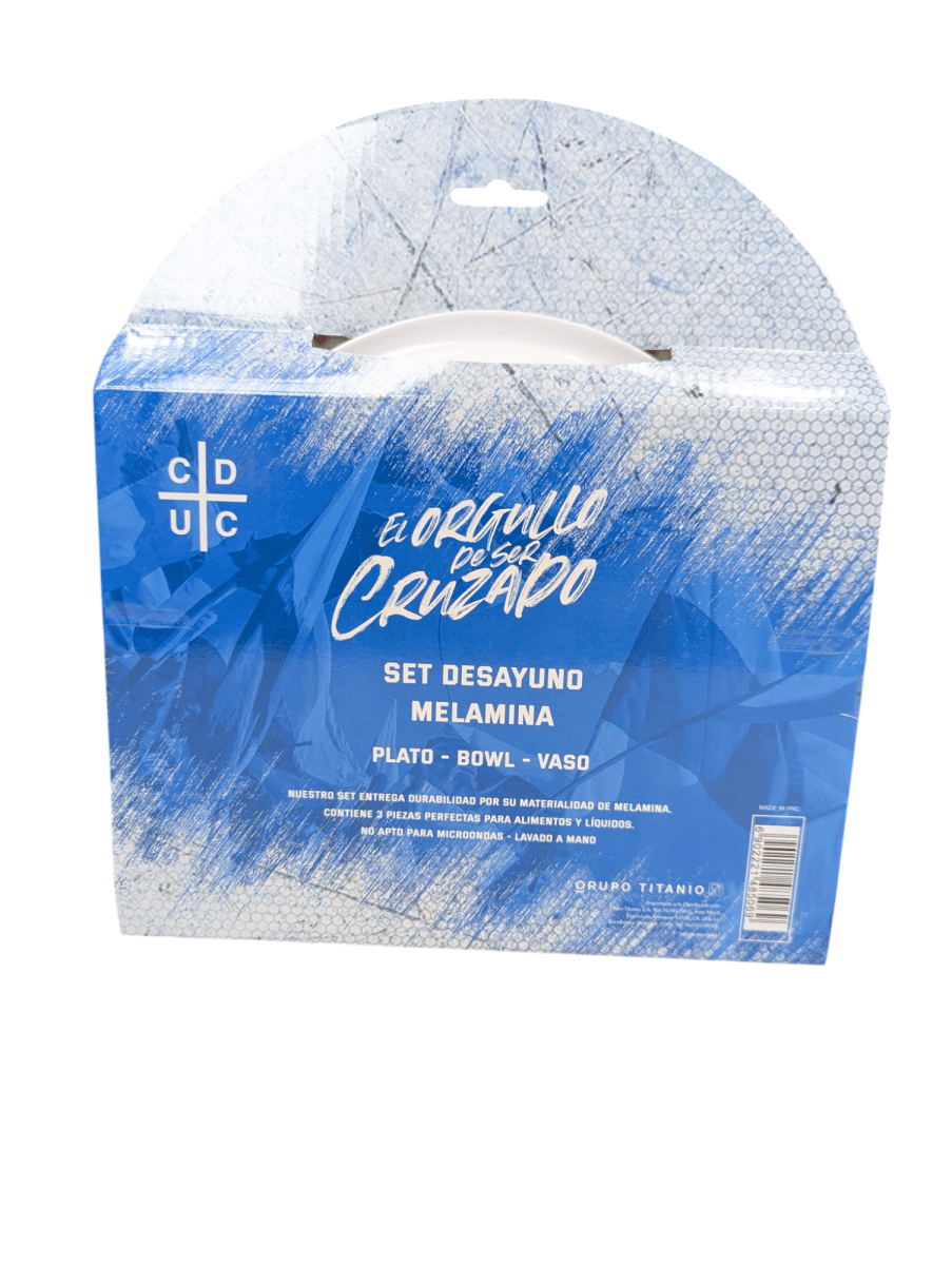 SET DE DESAYUNO UNIVERSIDAD CATÓLICA FANATIKOS - VAJILLA DE MELAMINA CON ESCUDO OFICIAL3