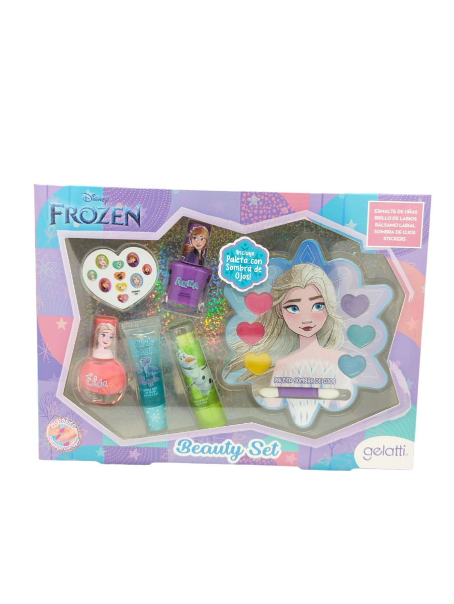 SET MAQUILLAJE ESMALTE+SOMBRAS+GLOSS LABIAL+STICKERS FROZEN2