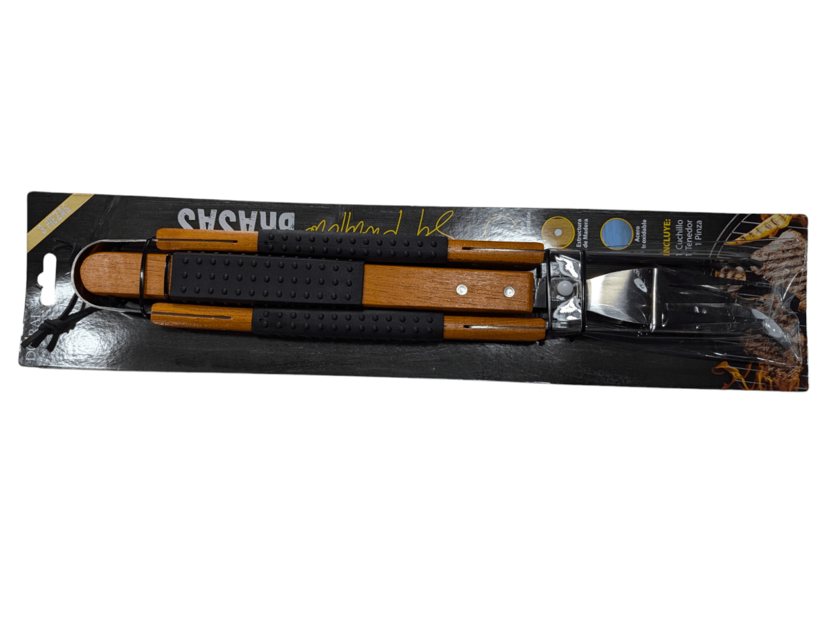SET DE PARRILLA 3PCS CUCHILLO + TENEDOR + PINZA2