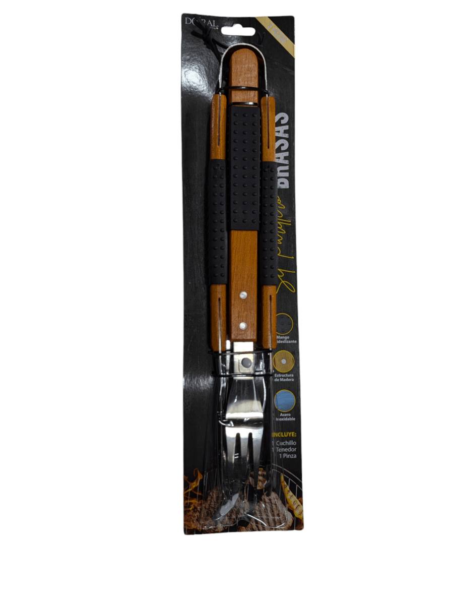 SET DE PARRILLA 3PCS CUCHILLO + TENEDOR + PINZA1