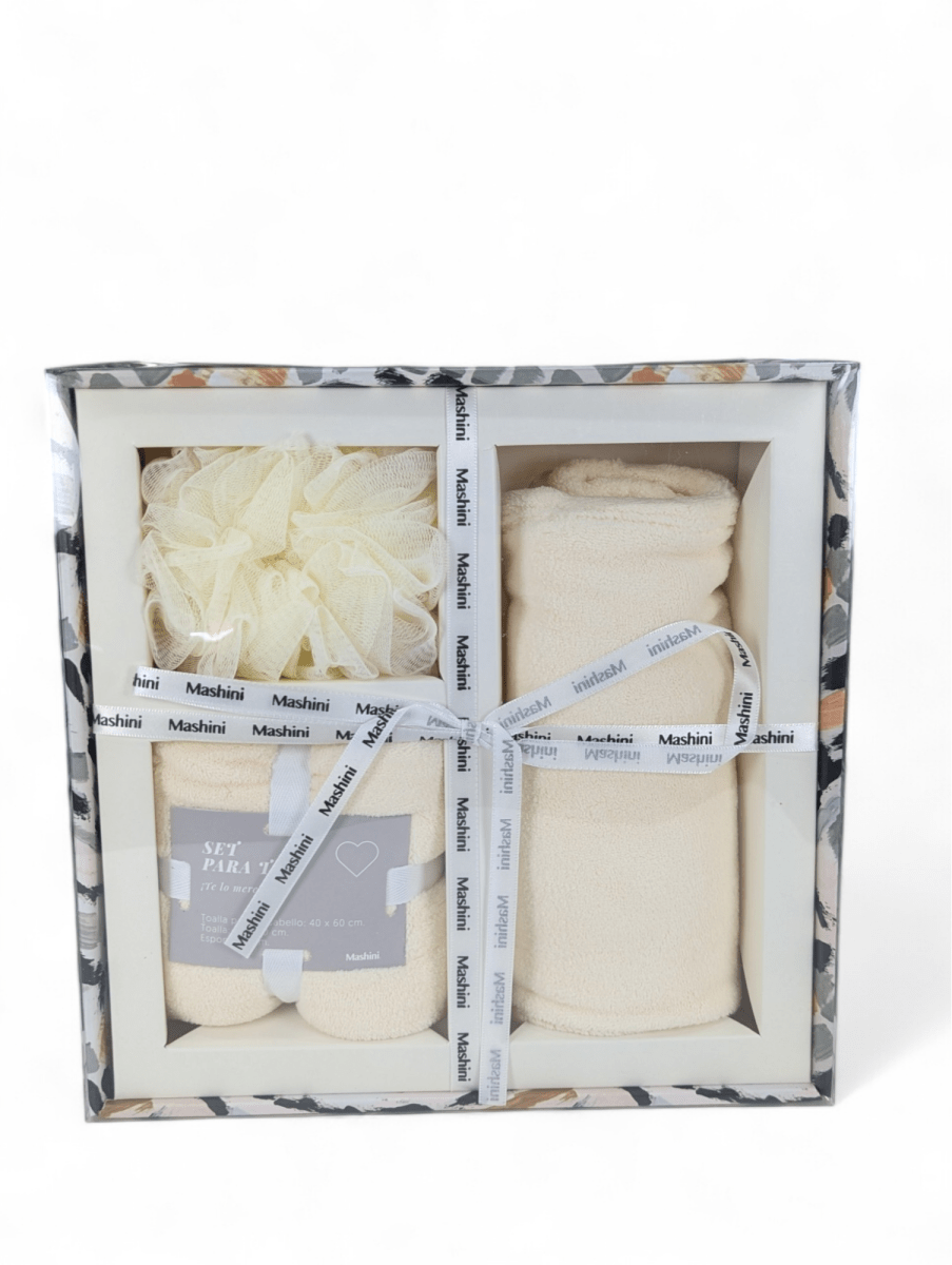 SET DE REGALO 2 TOALLAS Y ESPONJA VAINILLA MASHINI1