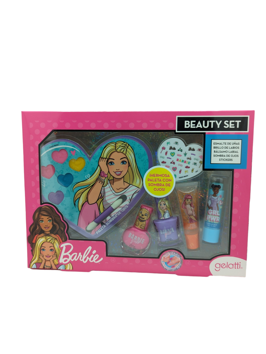 SET MAQUILLAJE ESMALTE+SOMBRAS+GLOSS LABIAL+STICKERS BARBIE2