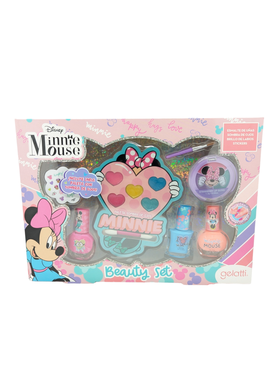 SET MAQUILLAJE ESMALTE+SOMBRAS+GLOSS LABIAL+STICKERS MINNIE2