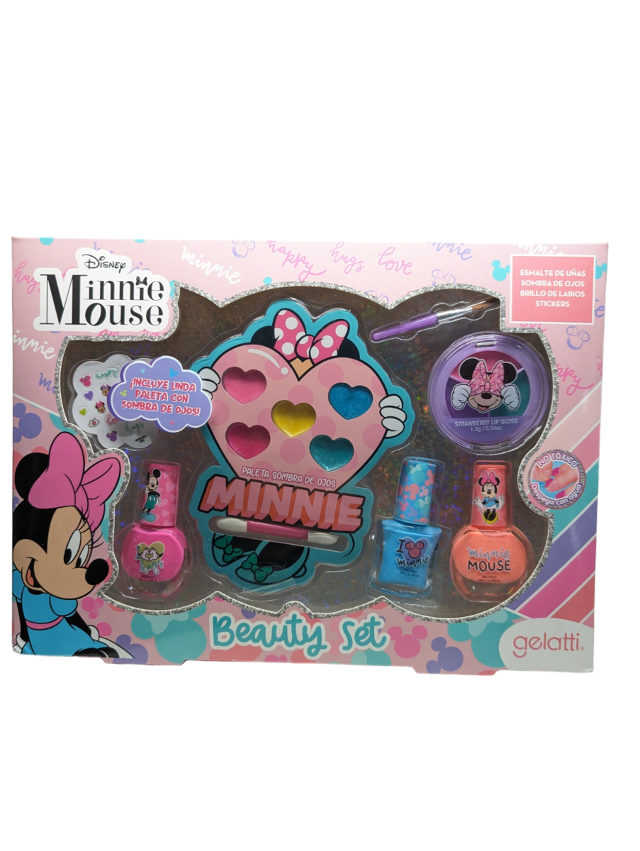 SET MAQUILLAJE ESMALTE+SOMBRAS+GLOSS LABIAL+STICKERS MINNIE1