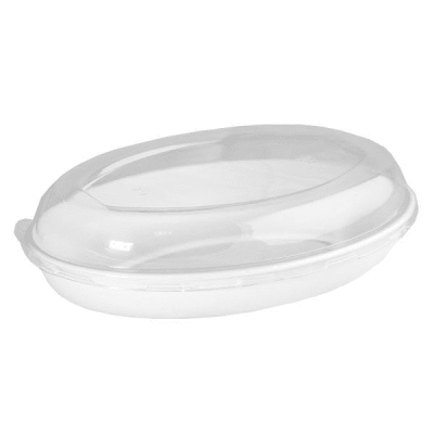 BANDEJA OVALADA COMPOSTABLE 26 CM CON TAPA (Paquete x 50)