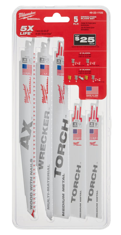 Juego de hojas de demolición Sawzall 5 piezas MILWAUKEE 49-22-11051