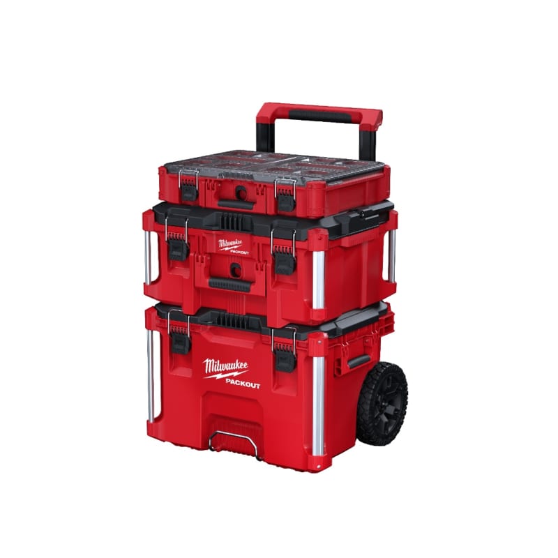 Kit Sistema de Almacenamiento Modular PACKOUT Caja con Ruedas + Caja Grande + Organizador MILWAUKEE1