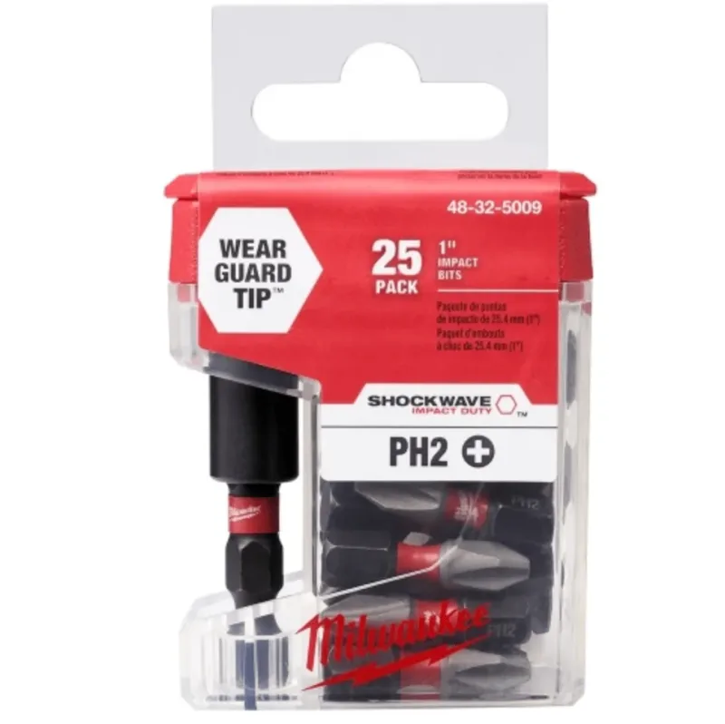 Set De 25 Puntas + Adaptador De Impacto PH2 X 25 mm MILWAUKEE 48-32-50091