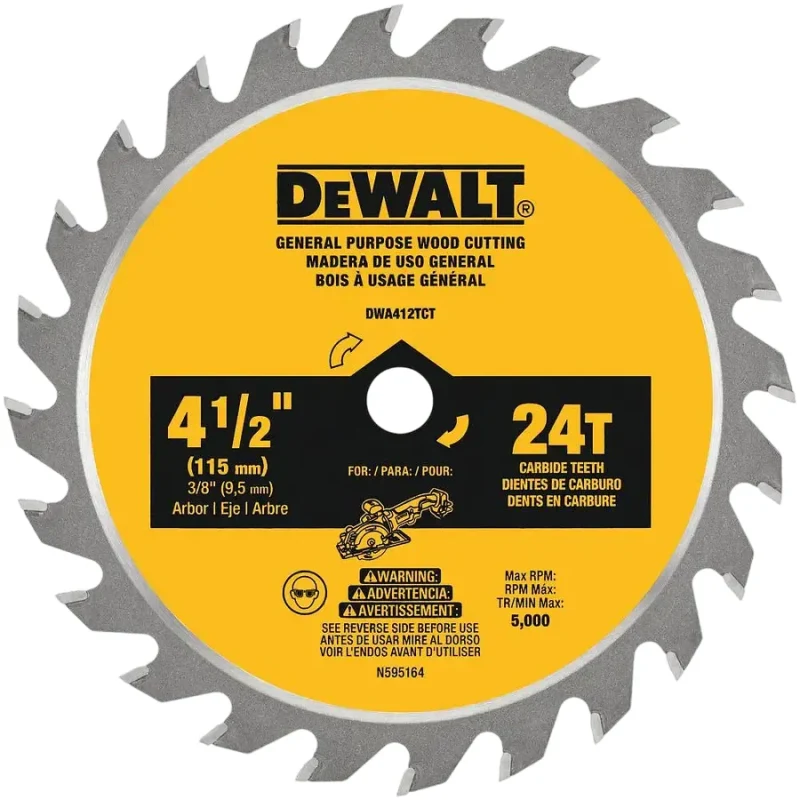 Disco Sierra 4 1/2 24 Dientes Eje 3/8 DEWALT DWA412TCT1